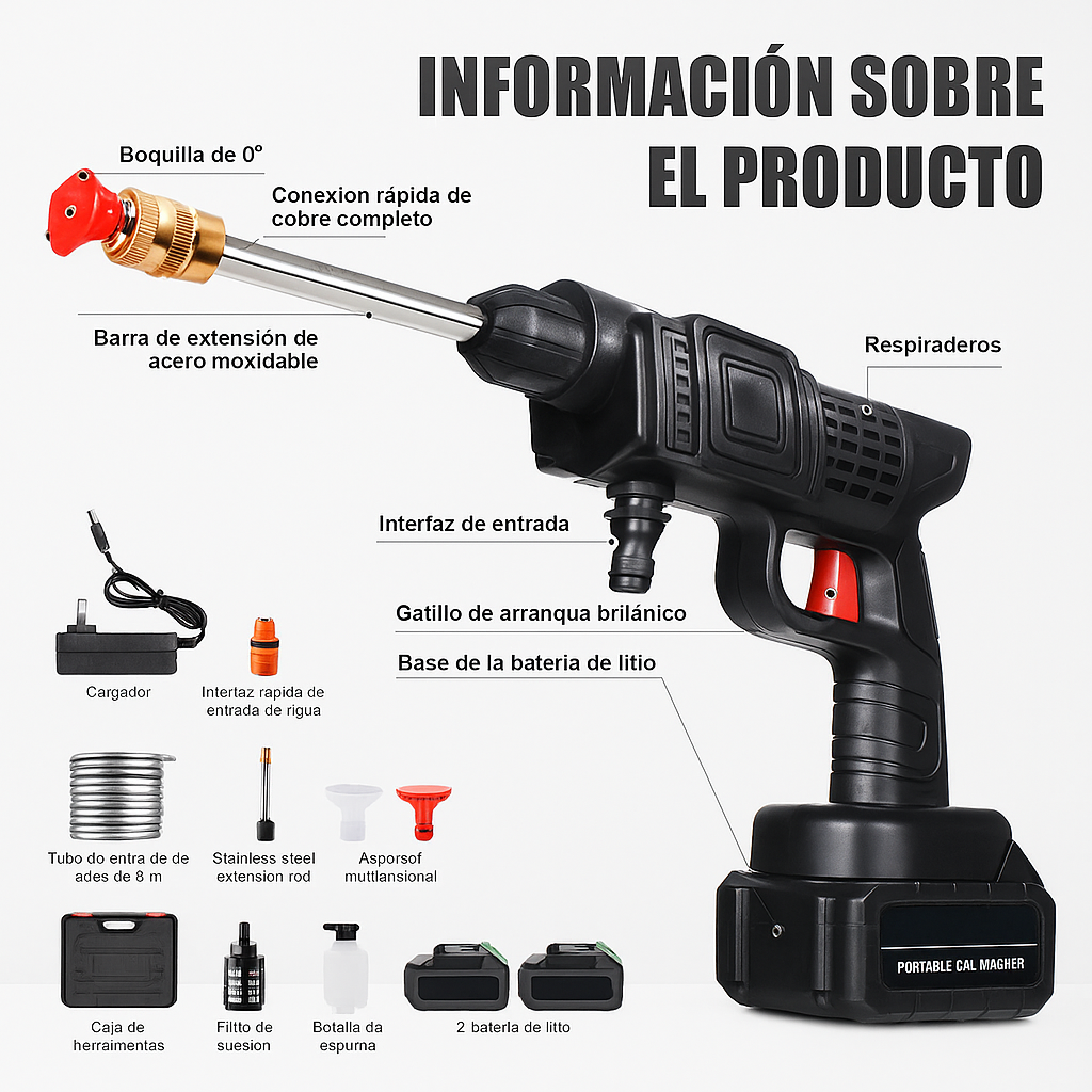 HIDROLAVADORA INALAMBRICA DE ALTA PRESION CON DOS BATERIAS +